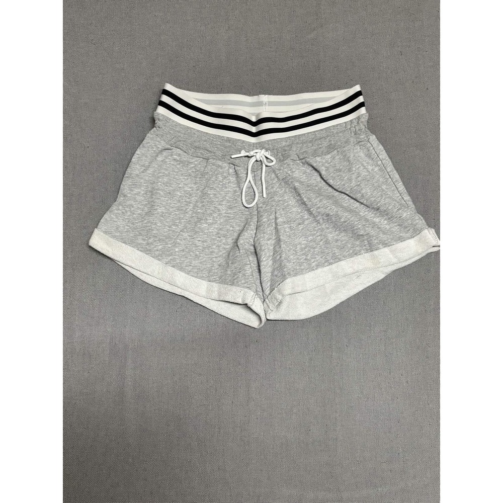 Adidas Womens S Gray French Terry Cuffed Shorts Striped Waist BP9233 3" Inseam